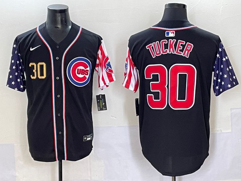 Men 2025 Chicago Cubs 30 Tucker Black National Flags Nike MLB Jersey style 3